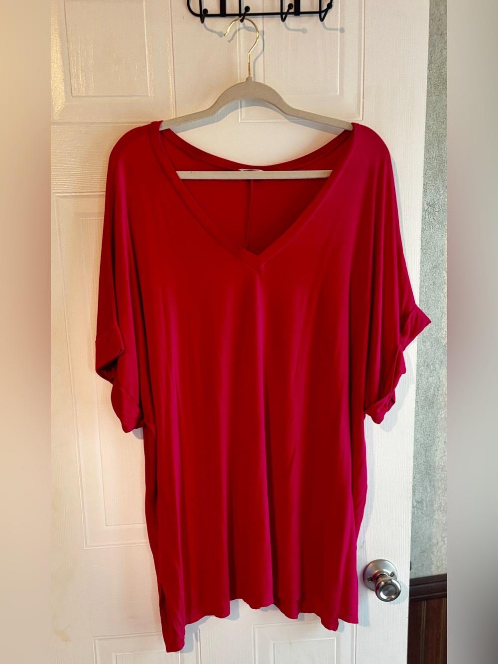 ChicSoul Comfy Travels Fuchsia Pink V-Neck Tunic Top Dolman Sleeve Made in USA